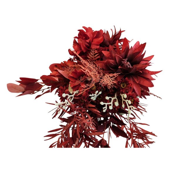 Burgundy Faux Flower Mixed Bouquet 11 Stems Floral Arrangement Realistic - Picture 4 of 16